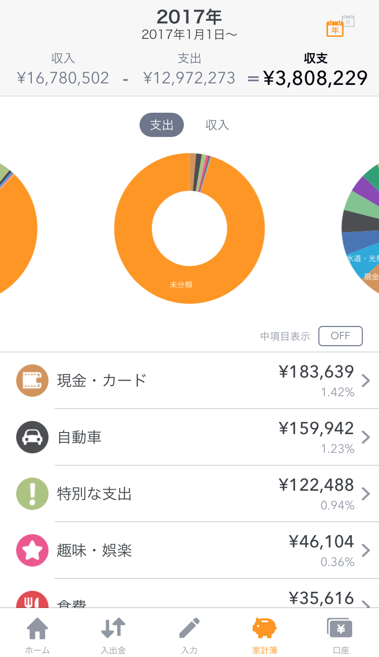 家計簿画面